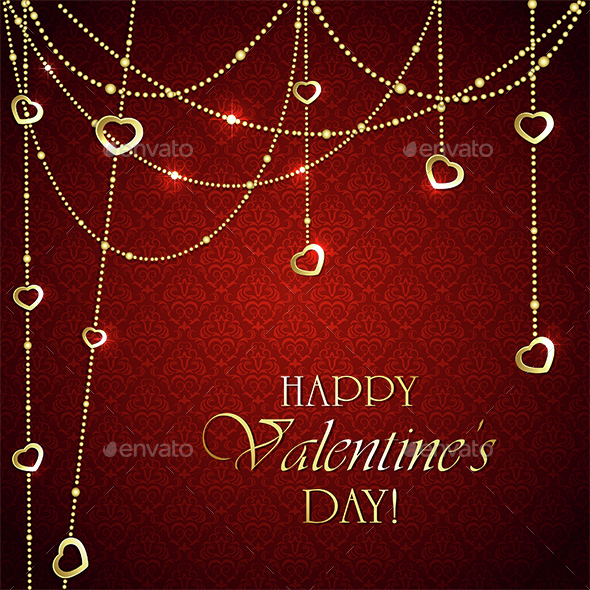 Valentines Decorations on Red Background
