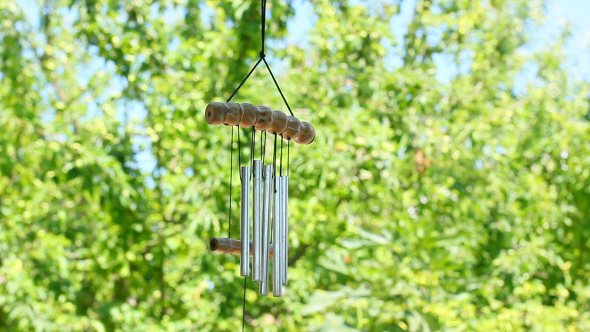 Metallic Musical Wind Chimes In The Wind