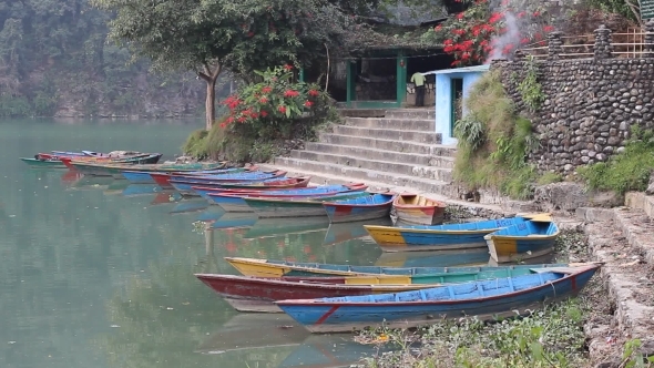 Colorful Tourist Boats At Phewa Lake