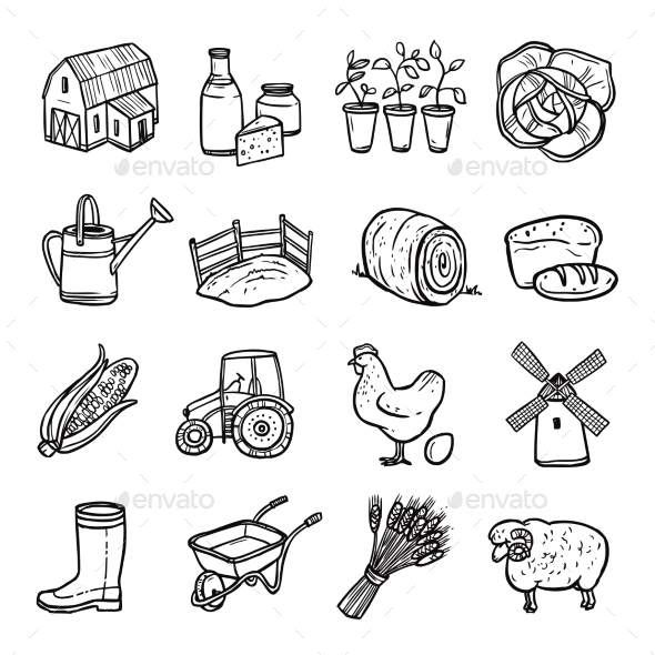 Agriculture Black White Icons Set
