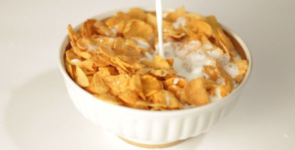 Cornflakes with Milk in Slow Motion