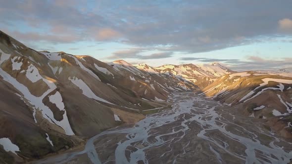 Aerial Icelandic Rainbow Mountains at Sunset