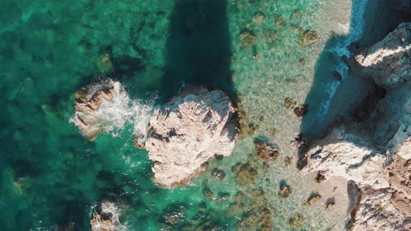 Beautiful Rocks on the Beach Elba Island Overhead View Italy