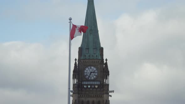 Peace tower Parliament Hill Ottawa Canada Slow Motion Flag