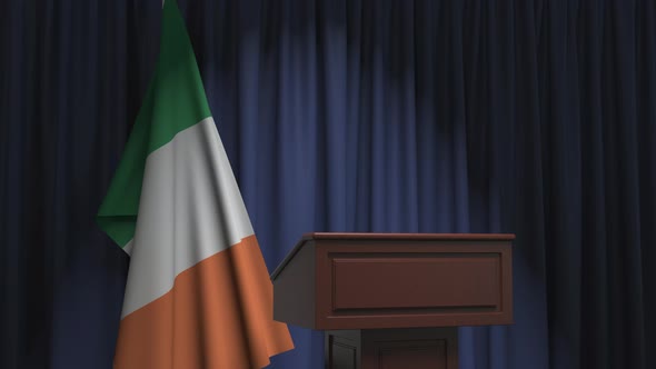 Flag of the Republic of Ireland and Speaker Podium Tribune