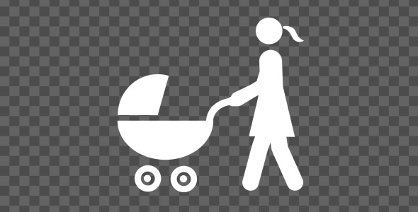 Woman Stick Figure With Baby Cart