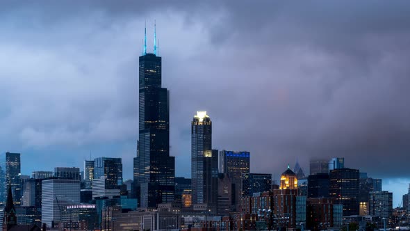 Storm Over Chicago Cityscape - Time Lapse