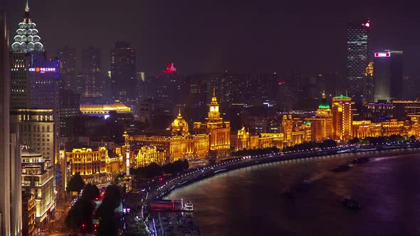 Central Shanghai Bund on Huangpu Bank in China Timelapse