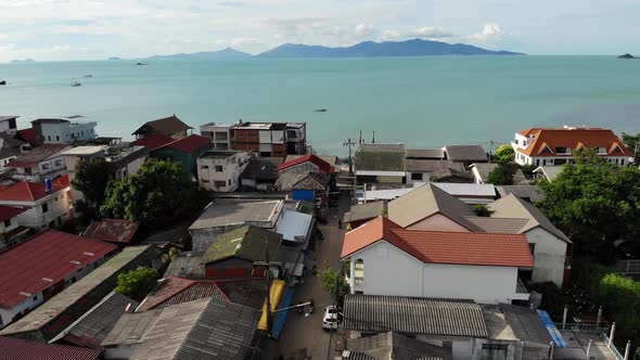 Fisherman Village on Seashore. Aerial View of Typical Touristic Place on Ko Samui Island with