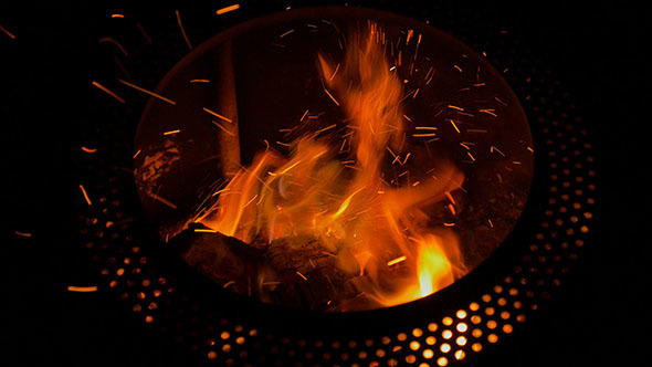 Throwing Wood into a Fire at Night