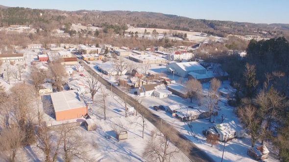 Aerial of Small Town with Snow alt
