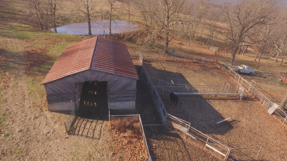 Aerial of Old Barn on Farm