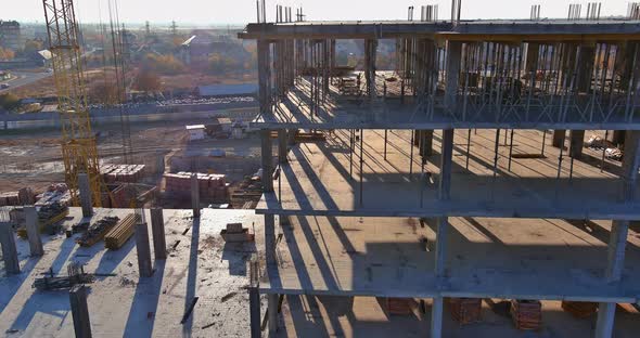 Construction of a Multistorey Apartment Building are Work Along the Building in Progress