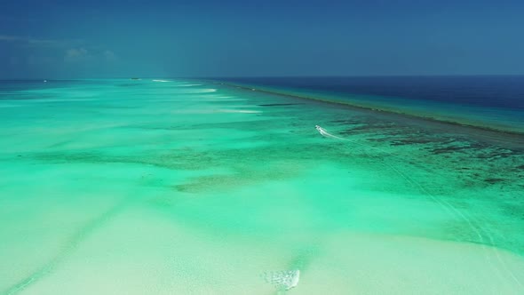 Aerial drone view seascape of paradise island beach vacation by transparent sea and white sand backg