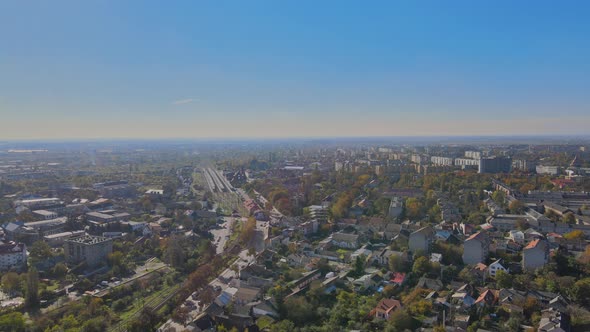 Panoramic Aerial View of Historic City Uzhhorod in a Beautiful Summer Day