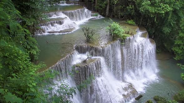 Huai Mae Khamin Waterfall, fourth level, Kanchanaburi, Thailand - Slow Motion