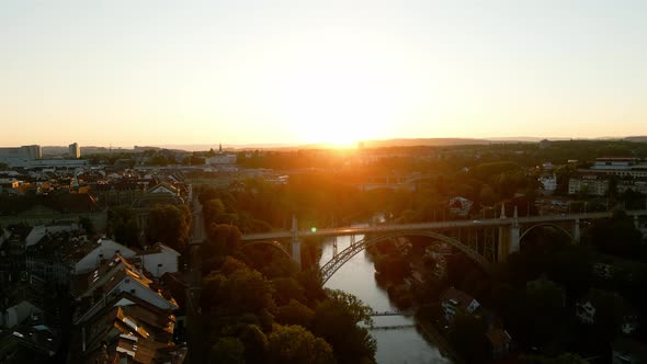 City of Bern in Switzerland From Above  the Capital City Evening View