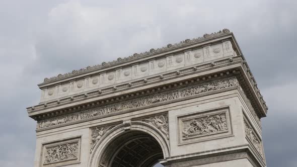 Symbol of France and Paris Arc de Triomphe world famous heritage 4K 2160p 30fps UltraHD tilt footage