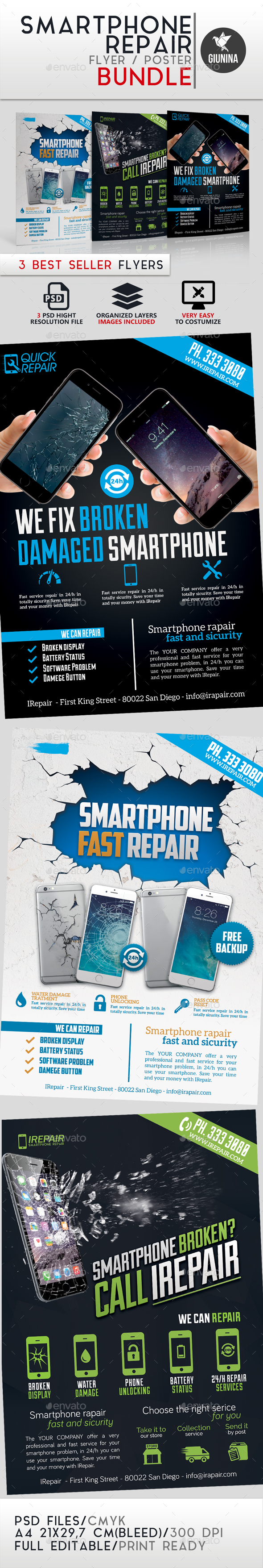 Smartphone Repair Flyer/Poster Bundle