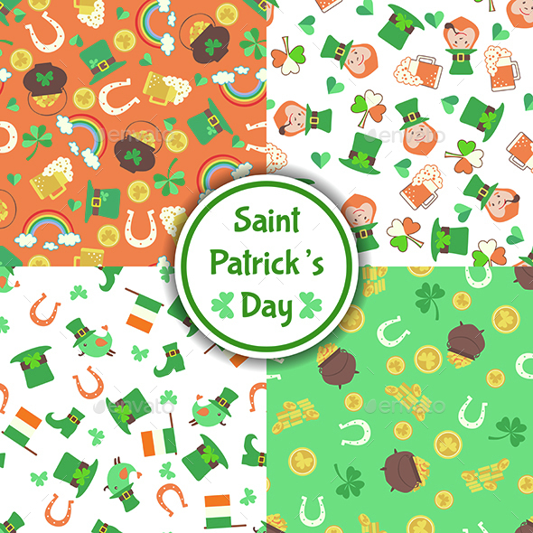 Set of four Saint Patrick's Day Seamless Patterns