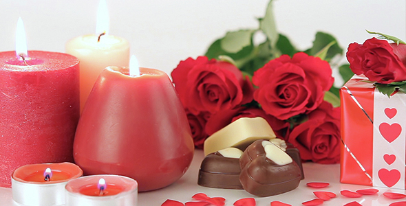 Red Roses and Chocolate Candies for Valentines Day