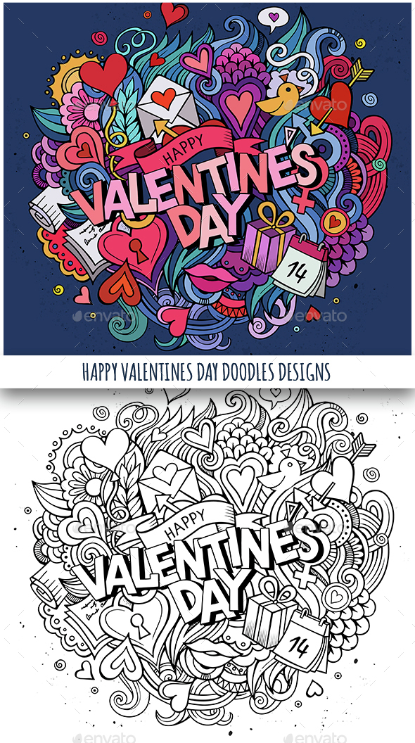 2 Happy Valentines Day Doodles Design