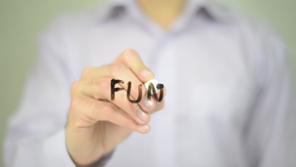 Fun,  Man Writing on Transparent Screen alt