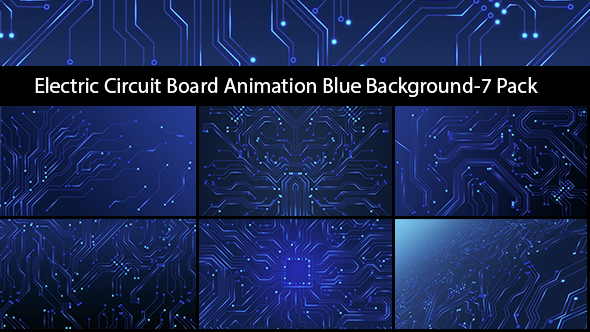 Electric Circuit Board Animation Blue Background-7 Pack alt