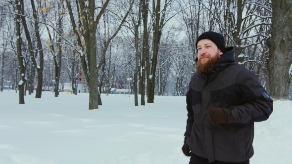 Attractive Man On a Morning Jog In The Winter