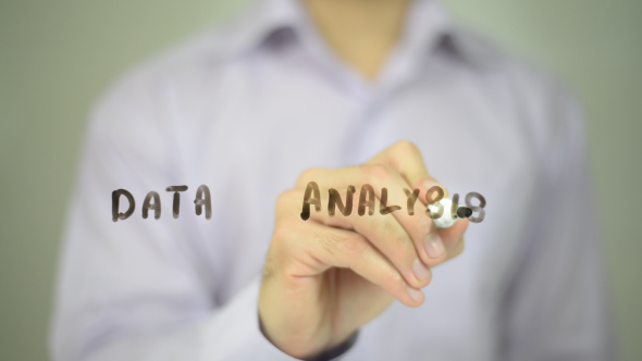 Data Analysis, Man Writing on Transparent Screen alt