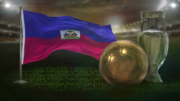 Haiti Flag With Football And Cup Background Loop 4 K