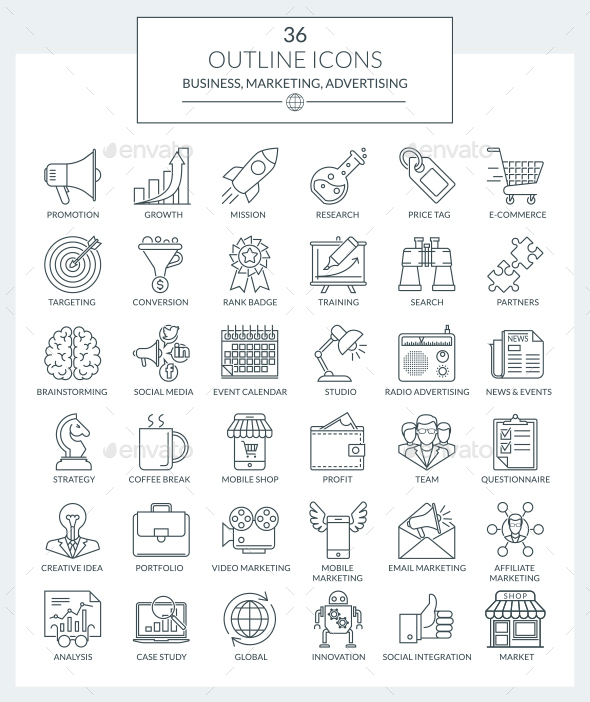 Outline Icons Marketing and Advertising