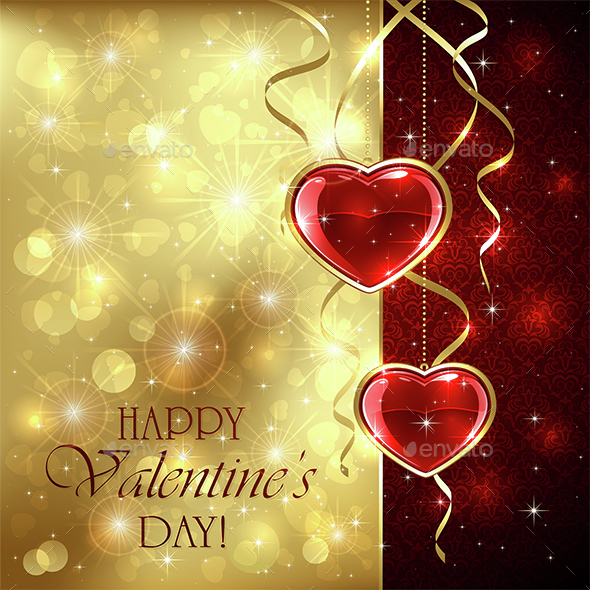 Valentines Hearts on Golden Background