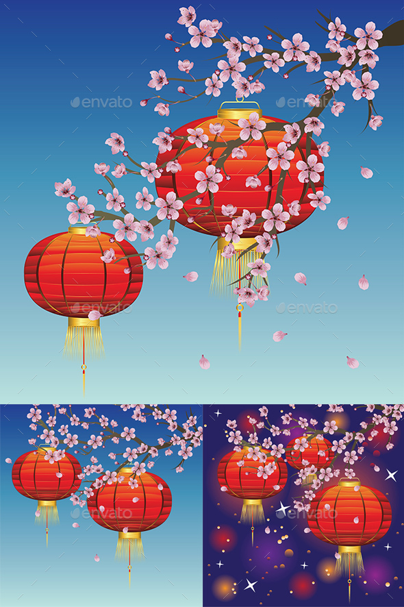 Chinese Lantern with Sakura Branch