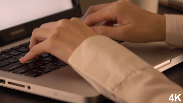 Woman Working On Computer And Drinking Coffee