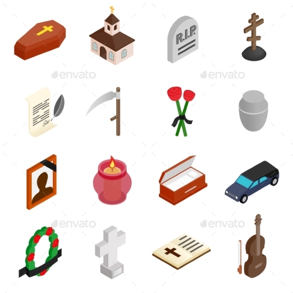 Funeral And Burial Isometric 3d Icons