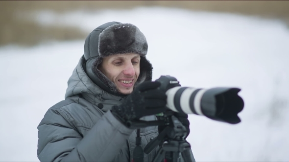 Smiling Photographer Outdoor In Winter