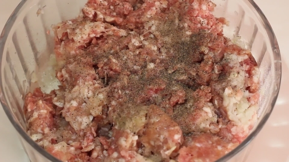 Minced Meat Mixed With Pepper Hands