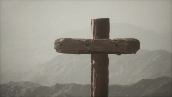 Wooden Crucifix Cross at Mountain