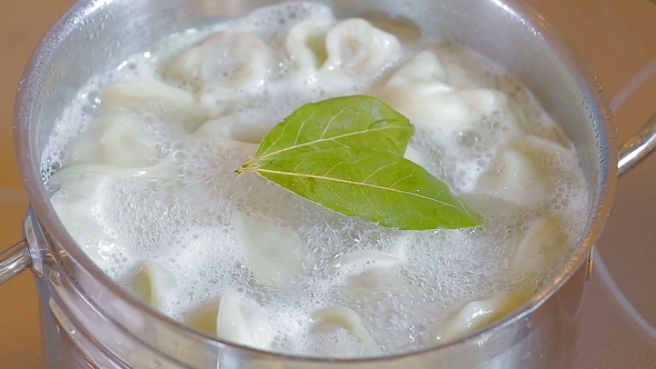 Meat Dumplings Cook In a Pan Bay Leaf