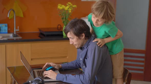 During Quarantine, Man Is Trying To Work Remotely From Home, but His Son and Wife Disturbe Him