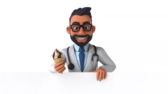 Fun 3D cartoon animation of an indian doctor with alpha ,