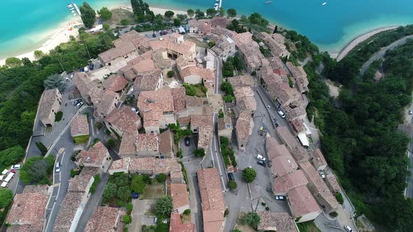 Sainte-Croix-du-Verdon in the Verdon Natural Park iin France viewed from the sky