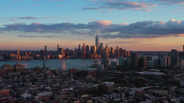 Urban Cityscape of Lower Manhattan and Jersey City