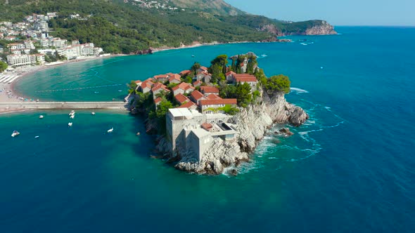 Famous Sveti Stefan Island in Budva During a Beautiful Summer Day Montenegro