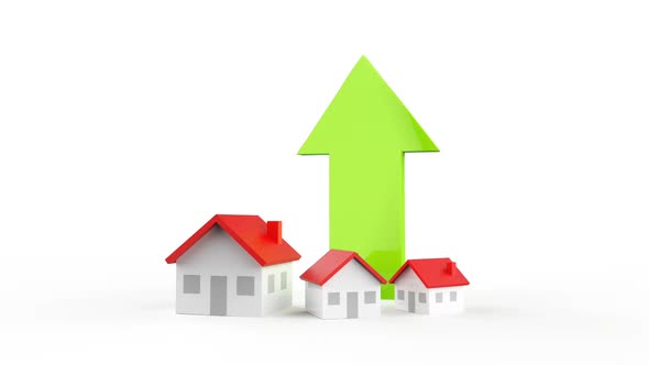 Real estate business growth with motion green arrow.