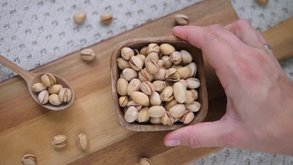 Closeup Of Healthy Vegan Snack Pistachio Nuts.