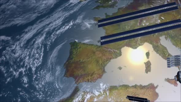 Space Station Flying Over Europe