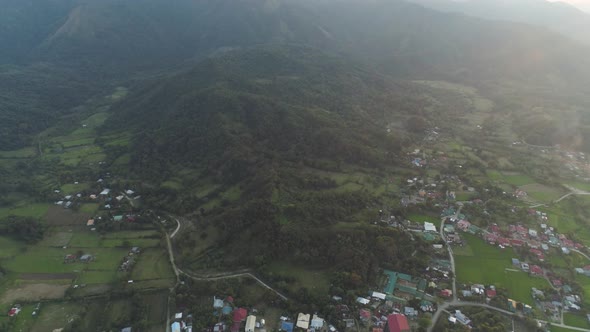 Tropical Landscape Mountain Valley with Villages and Farmlands