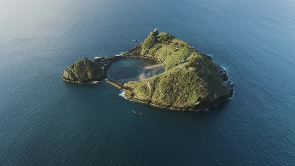 Aerial view of Ilheu da Vila island, Azores islands, Portugal.